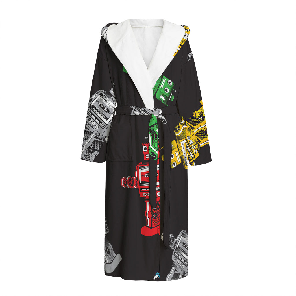 Vintage Robot Pattern Print Hooded Bathrobe