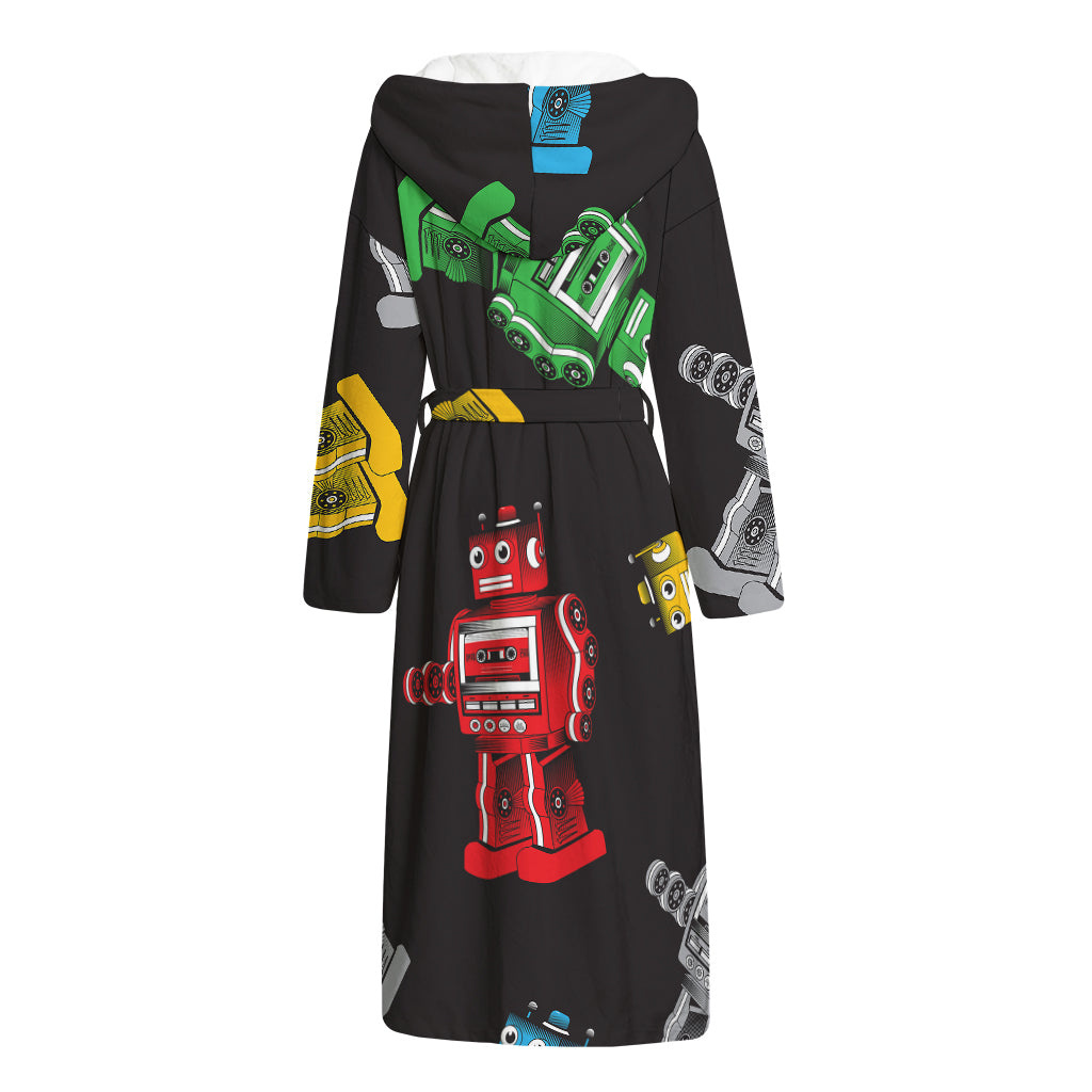 Vintage Robot Pattern Print Hooded Bathrobe