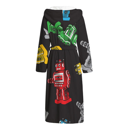 Vintage Robot Pattern Print Hooded Bathrobe