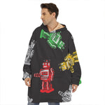 Vintage Robot Pattern Print Hoodie Blanket