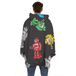 Vintage Robot Pattern Print Hoodie Blanket