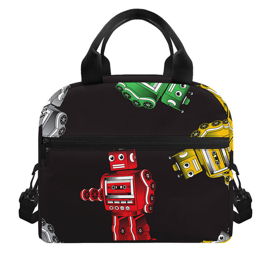 Vintage Robot Pattern Print Insulated Lunch Bag