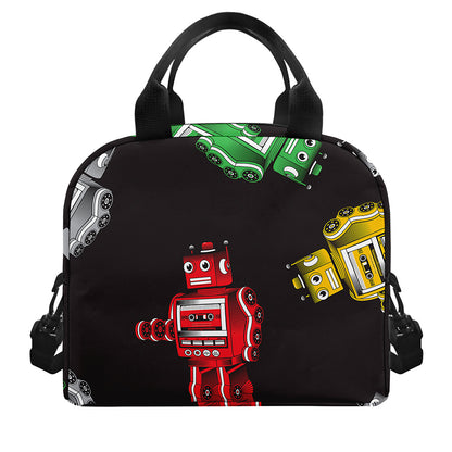 Vintage Robot Pattern Print Insulated Lunch Bag