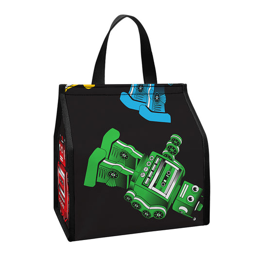 Vintage Robot Pattern Print Insulated Lunch Tote