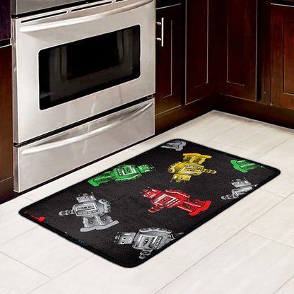 Vintage Robot Pattern Print Kitchen Mat