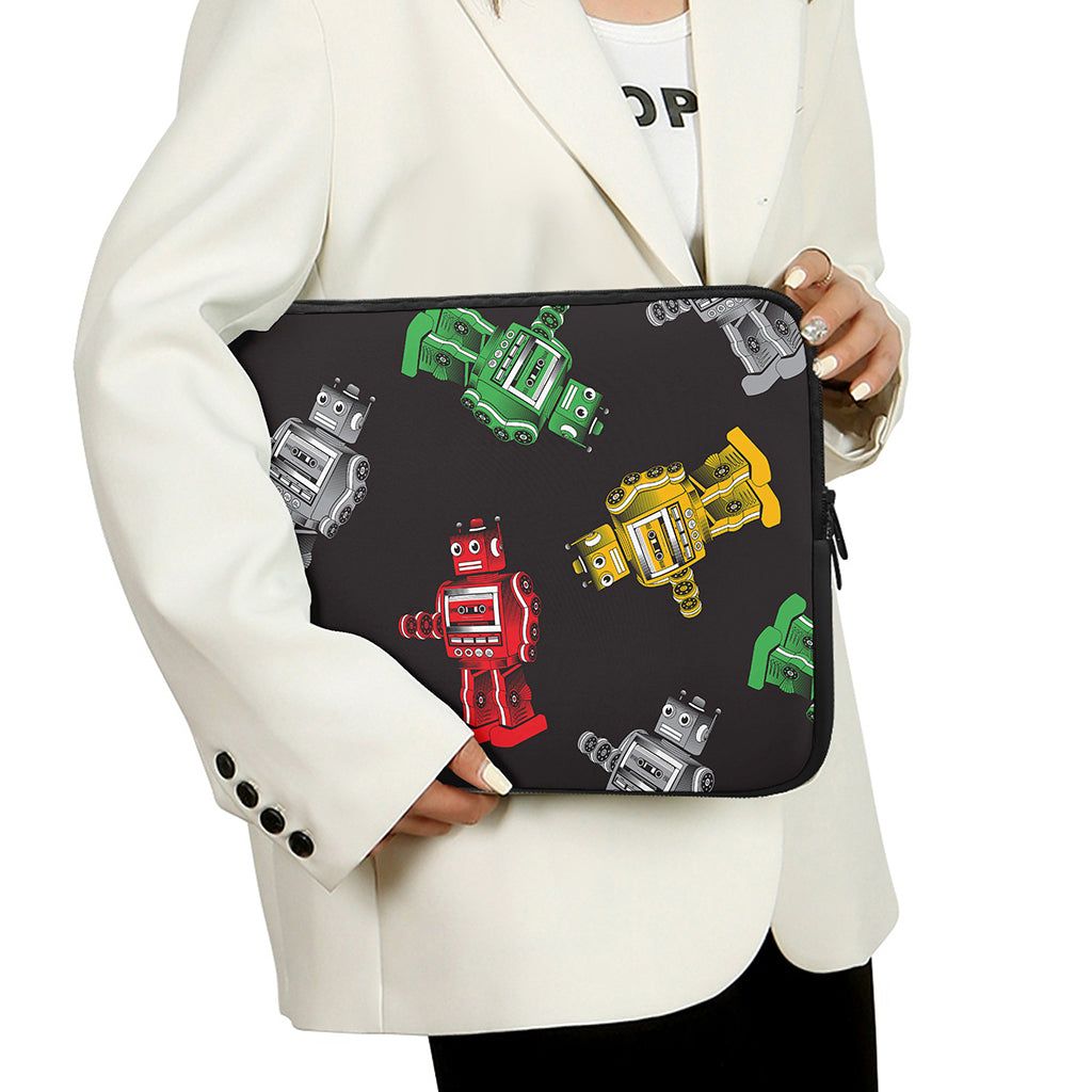 Vintage Robot Pattern Print Laptop Sleeve