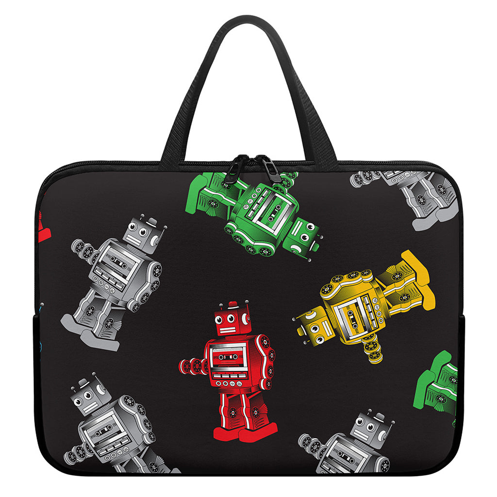 Vintage Robot Pattern Print Laptop Sleeve With Handle
