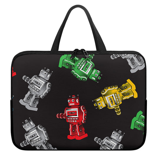 Vintage Robot Pattern Print Laptop Sleeve With Handle
