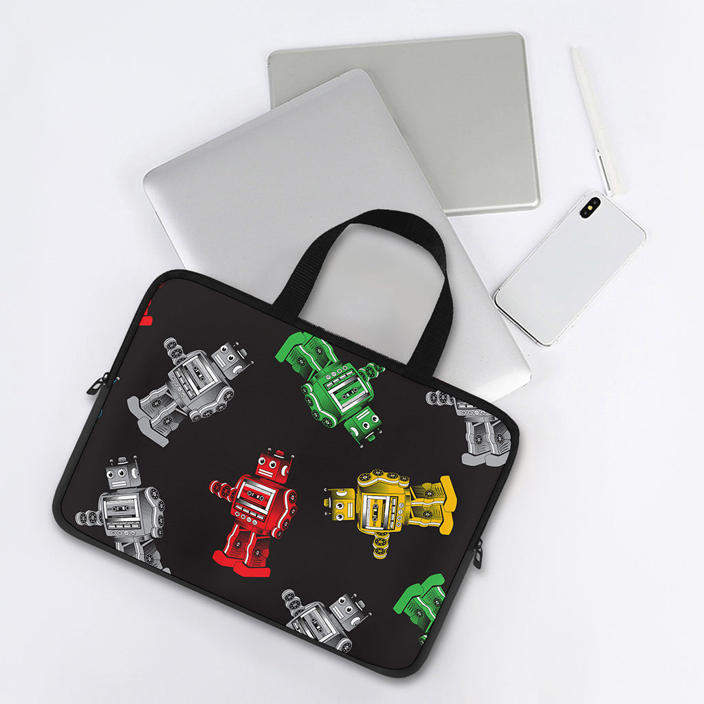 Vintage Robot Pattern Print Laptop Sleeve With Handle