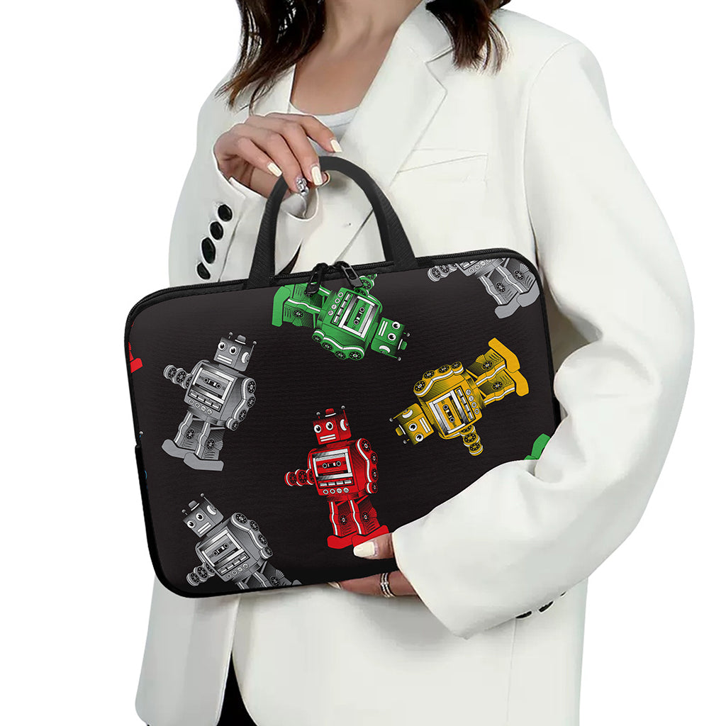 Vintage Robot Pattern Print Laptop Sleeve With Handle