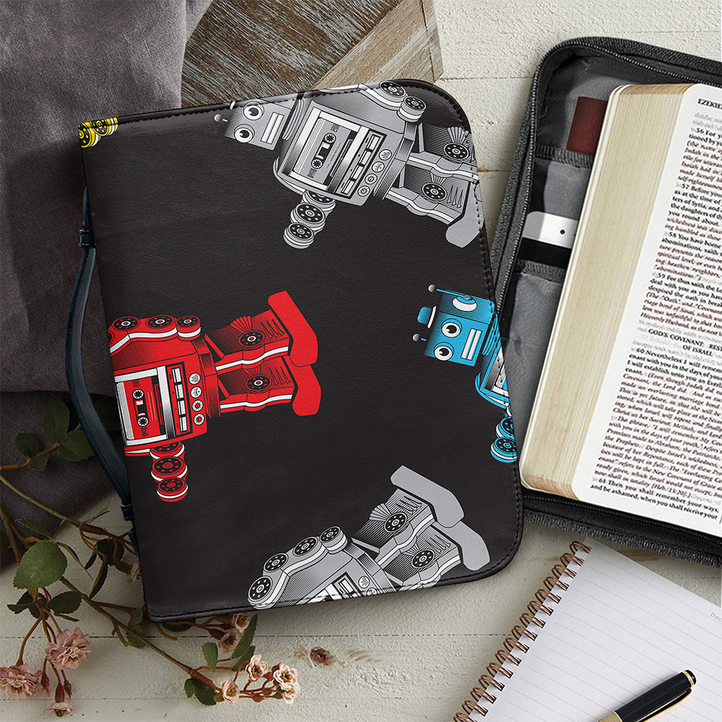 Vintage Robot Pattern Print Leather Bible Cover
