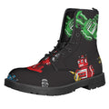 Vintage Robot Pattern Print Lace-Up Boots