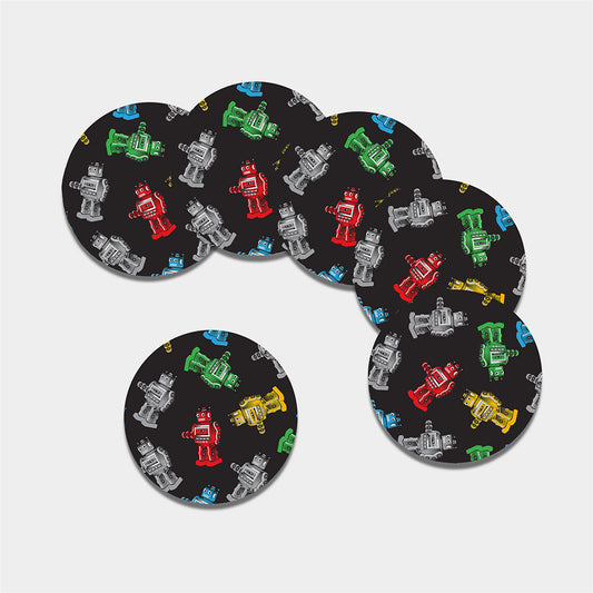 Vintage Robot Pattern Print Leather Coaster Set