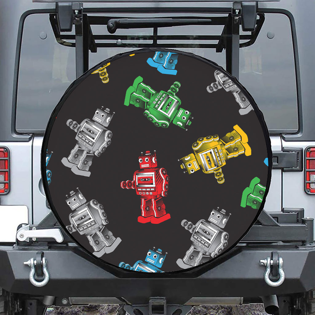 Vintage Robot Pattern Print Leather Spare Tire Cover