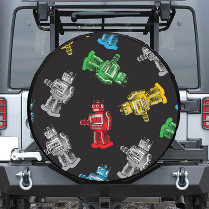 Vintage Robot Pattern Print Leather Spare Tire Cover