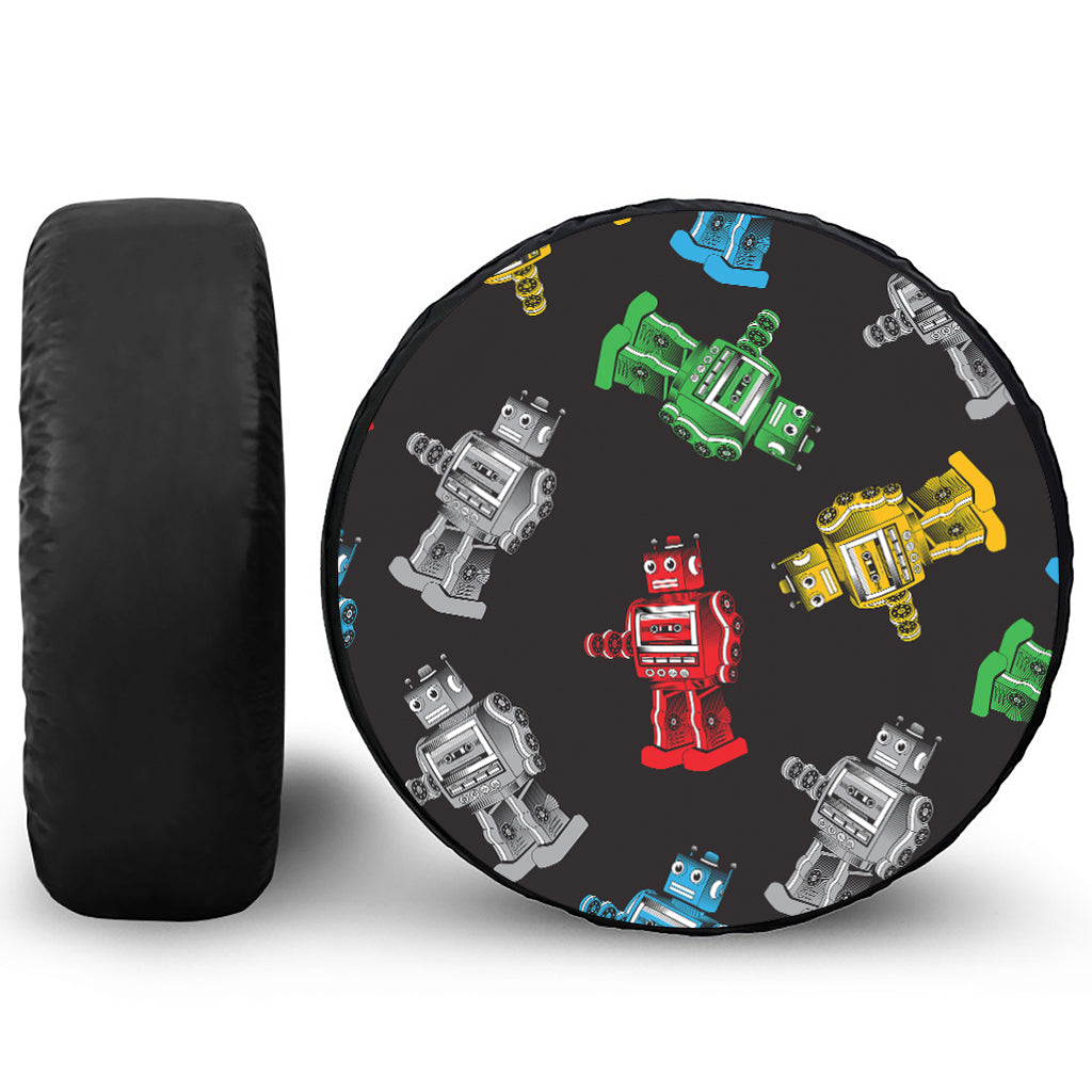 Vintage Robot Pattern Print Leather Spare Tire Cover