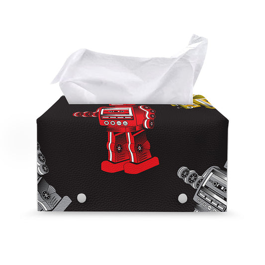 Vintage Robot Pattern Print Leather Tissue Box Cover
