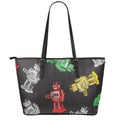Vintage Robot Pattern Print Leather Tote Bag With Zipper