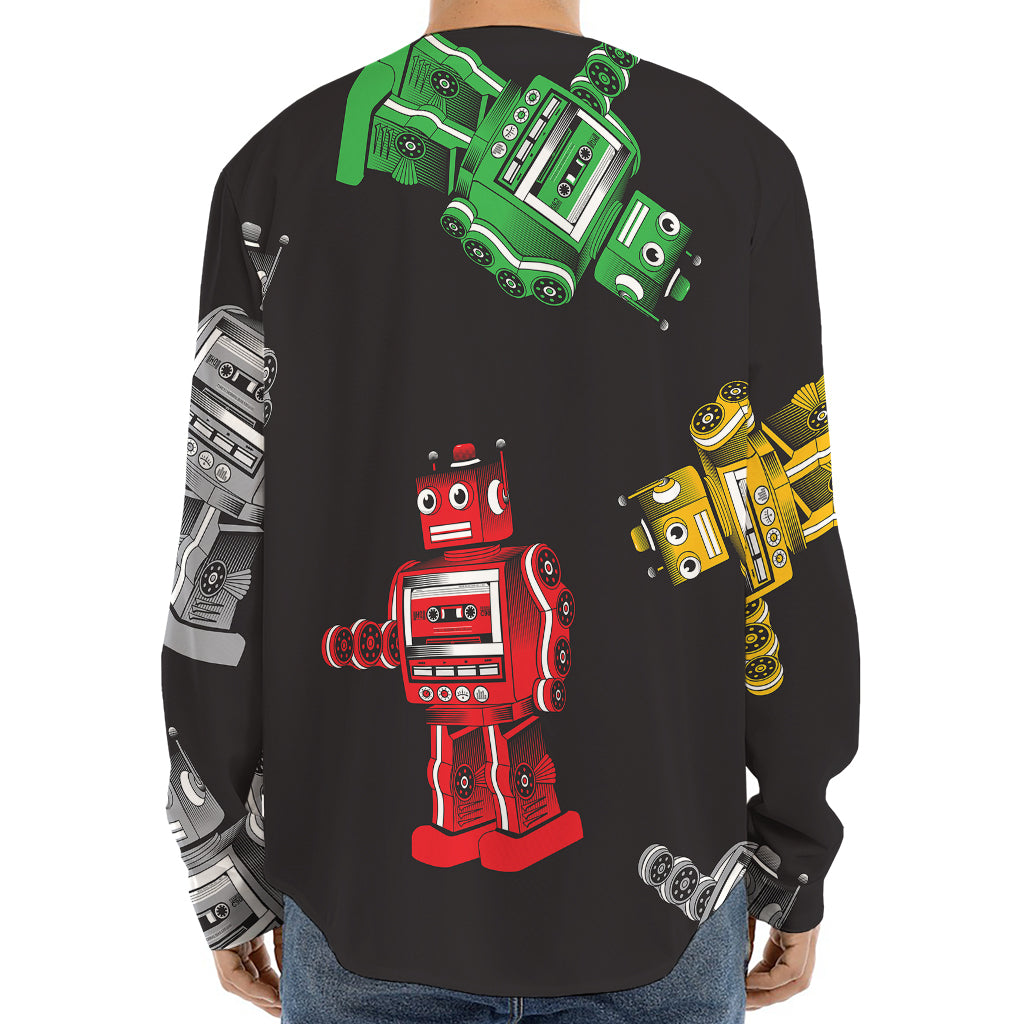 Vintage Robot Pattern Print Long Sleeve Baseball Jersey