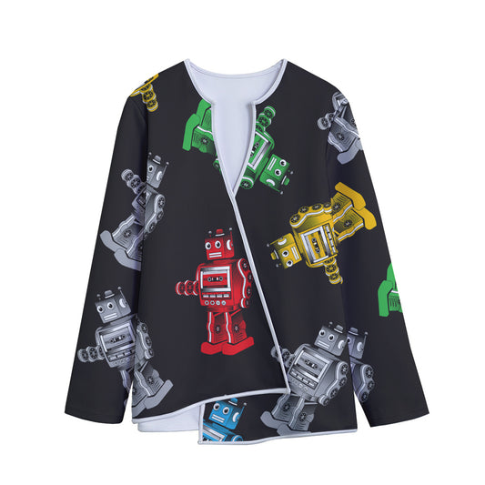 Vintage Robot Pattern Print Long Sleeve Short Coat