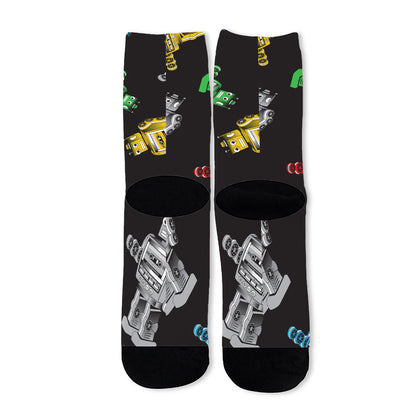 Vintage Robot Pattern Print Long Socks