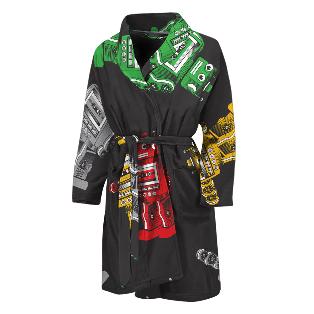 Vintage Robot Pattern Print Men's Bathrobe