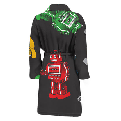 Vintage Robot Pattern Print Men's Bathrobe