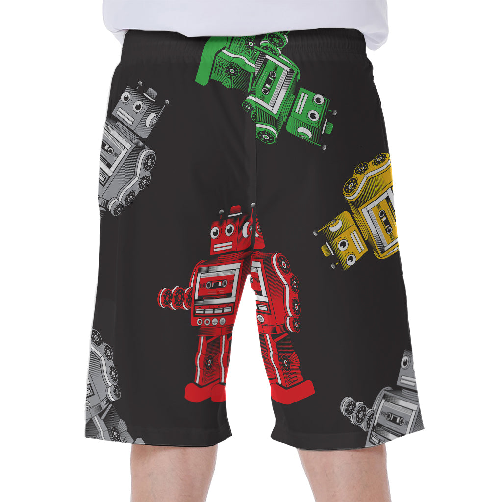 Vintage Robot Pattern Print Men's Beach Shorts
