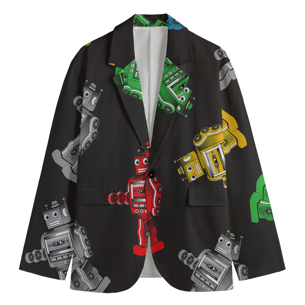 Vintage Robot Pattern Print Men's Blazer
