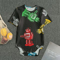 Vintage Robot Pattern Print Men's Bodysuit