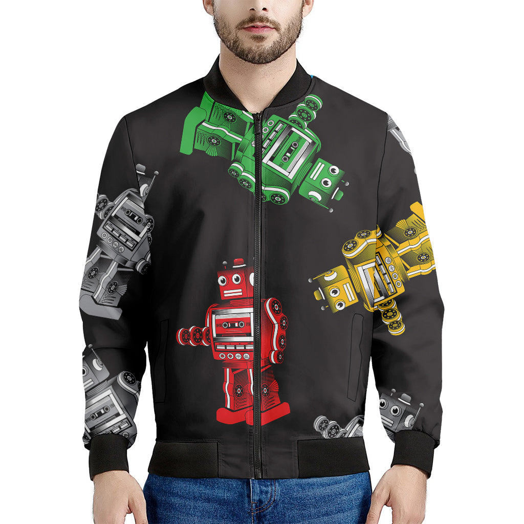 Vintage Robot Pattern Print Men's Bomber Jacket