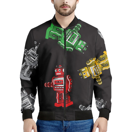 Vintage Robot Pattern Print Men's Bomber Jacket