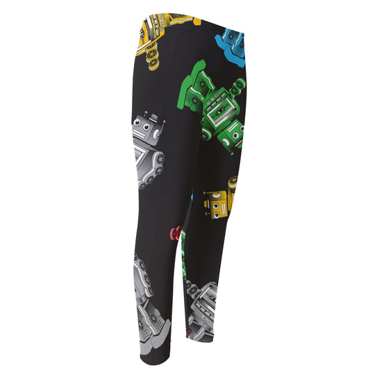 Vintage Robot Pattern Print Men's Compression Pants