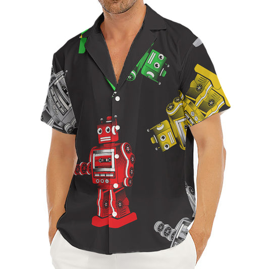 Vintage Robot Pattern Print Men's Deep V-Neck Shirt