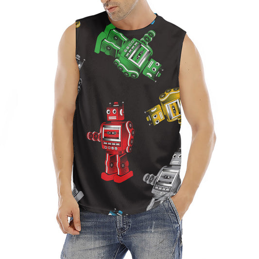 Vintage Robot Pattern Print Men's Fitness Tank Top
