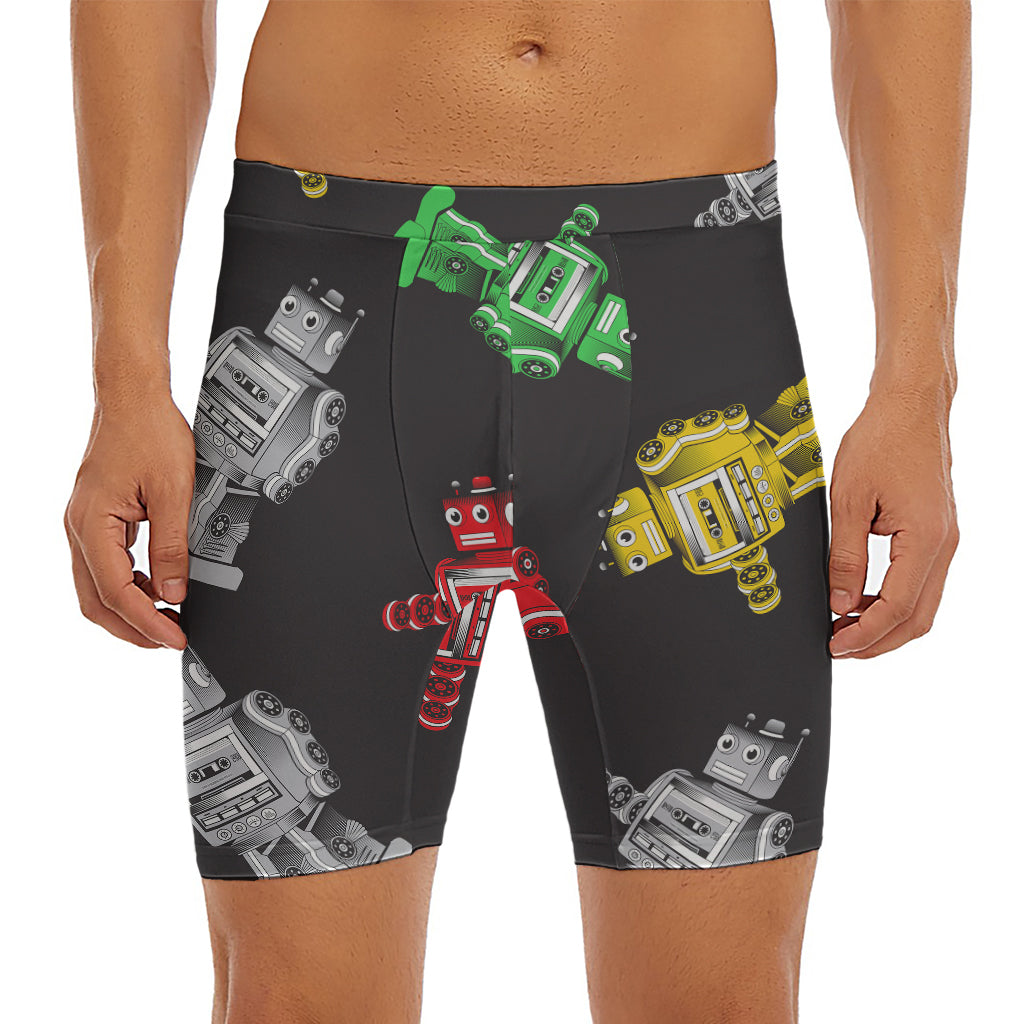 Vintage Robot Pattern Print Men's Long Boxer Briefs