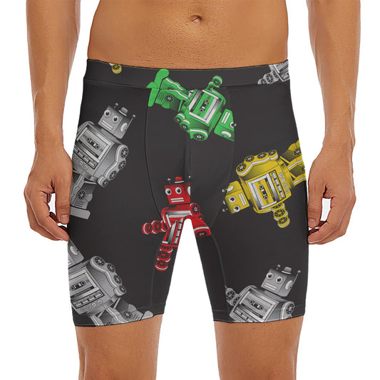 Vintage Robot Pattern Print Men's Long Boxer Briefs