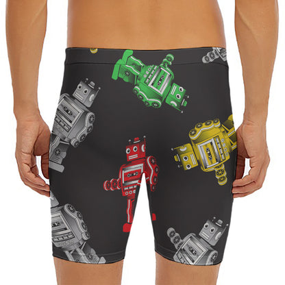 Vintage Robot Pattern Print Men's Long Boxer Briefs