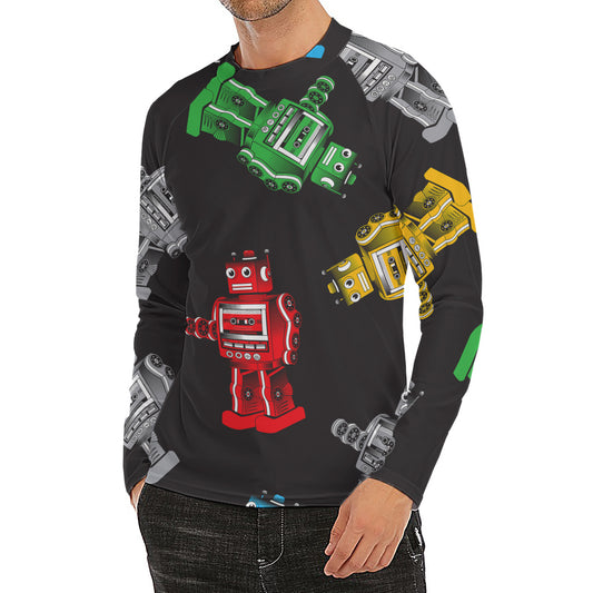 Vintage Robot Pattern Print Men's Long Sleeve Rash Guard