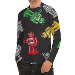 Vintage Robot Pattern Print Men's Long Sleeve Rash Guard