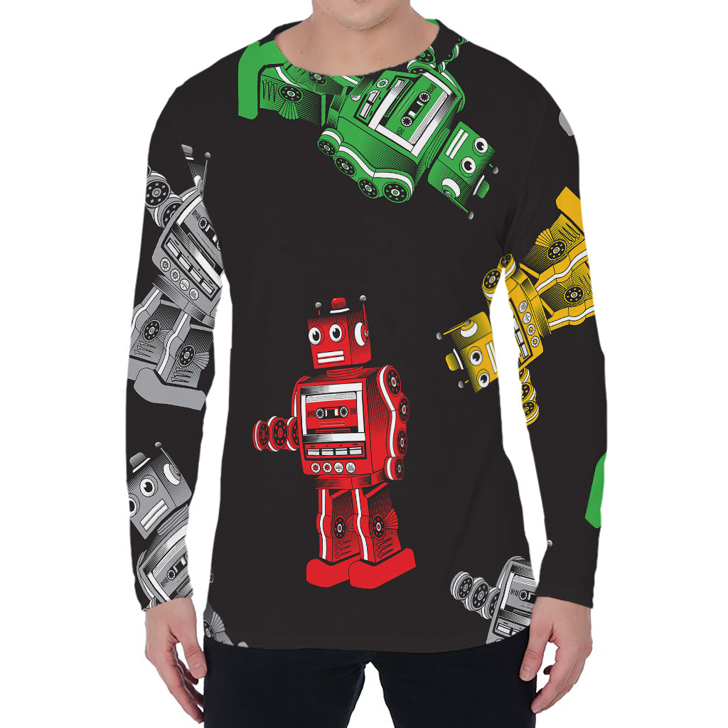 Vintage Robot Pattern Print Men's Long Sleeve T-Shirt