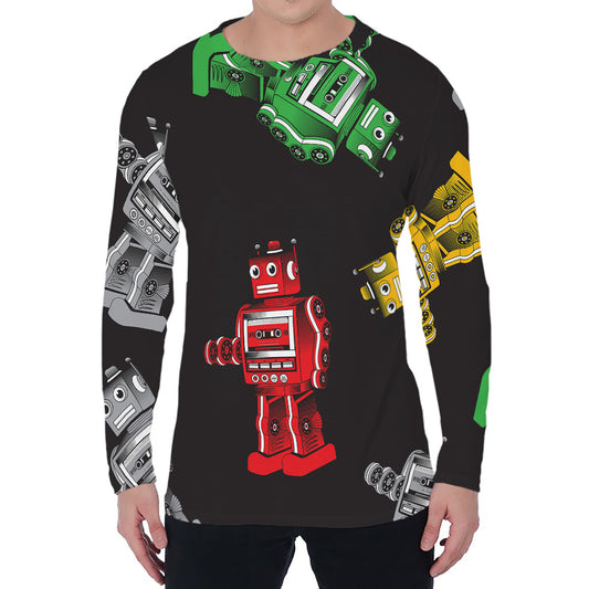 Vintage Robot Pattern Print Men's Long Sleeve T-Shirt