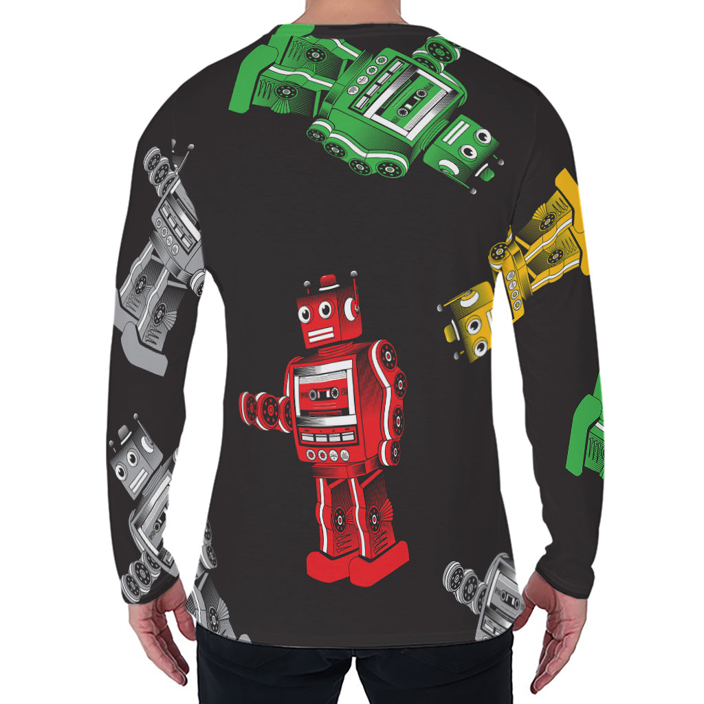 Vintage Robot Pattern Print Men's Long Sleeve T-Shirt