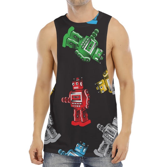 Vintage Robot Pattern Print Men's Muscle Tank Top