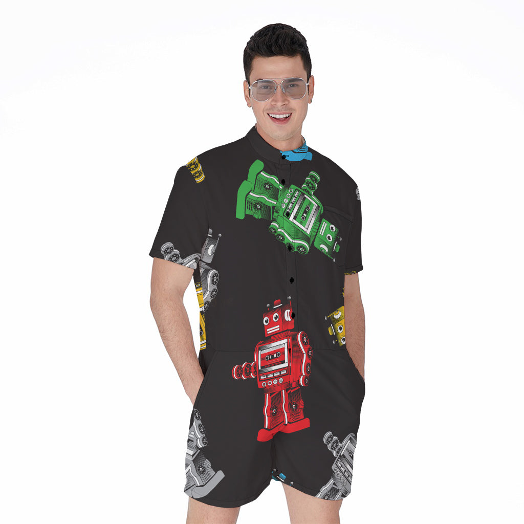 Vintage Robot Pattern Print Men's Rompers