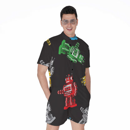 Vintage Robot Pattern Print Men's Rompers