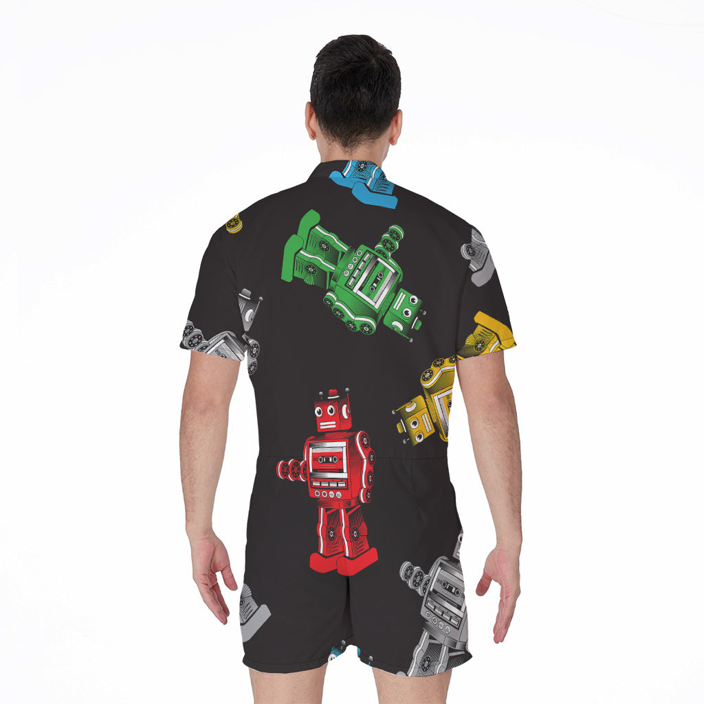 Vintage Robot Pattern Print Men's Rompers