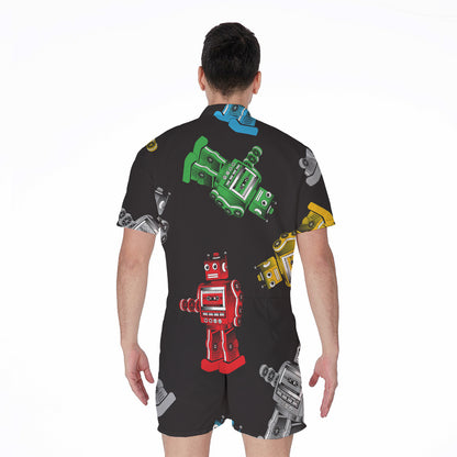 Vintage Robot Pattern Print Men's Rompers