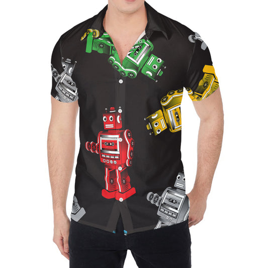 Vintage Robot Pattern Print Men's Shirt