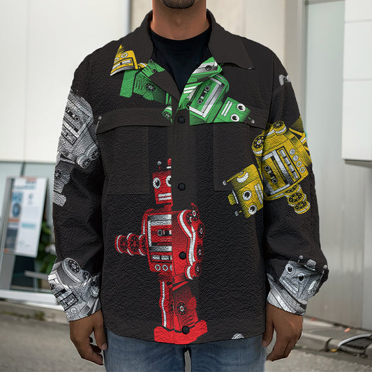 Vintage Robot Pattern Print Men's Shirt Jacket